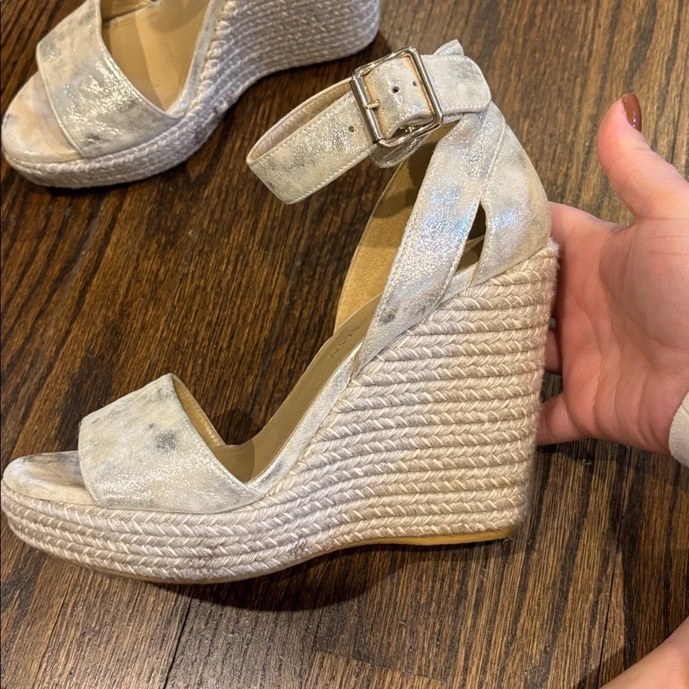 Stuart Weitzman espadrille  metallic Wedge Sandals size 7.5 - Picture 4 of 5